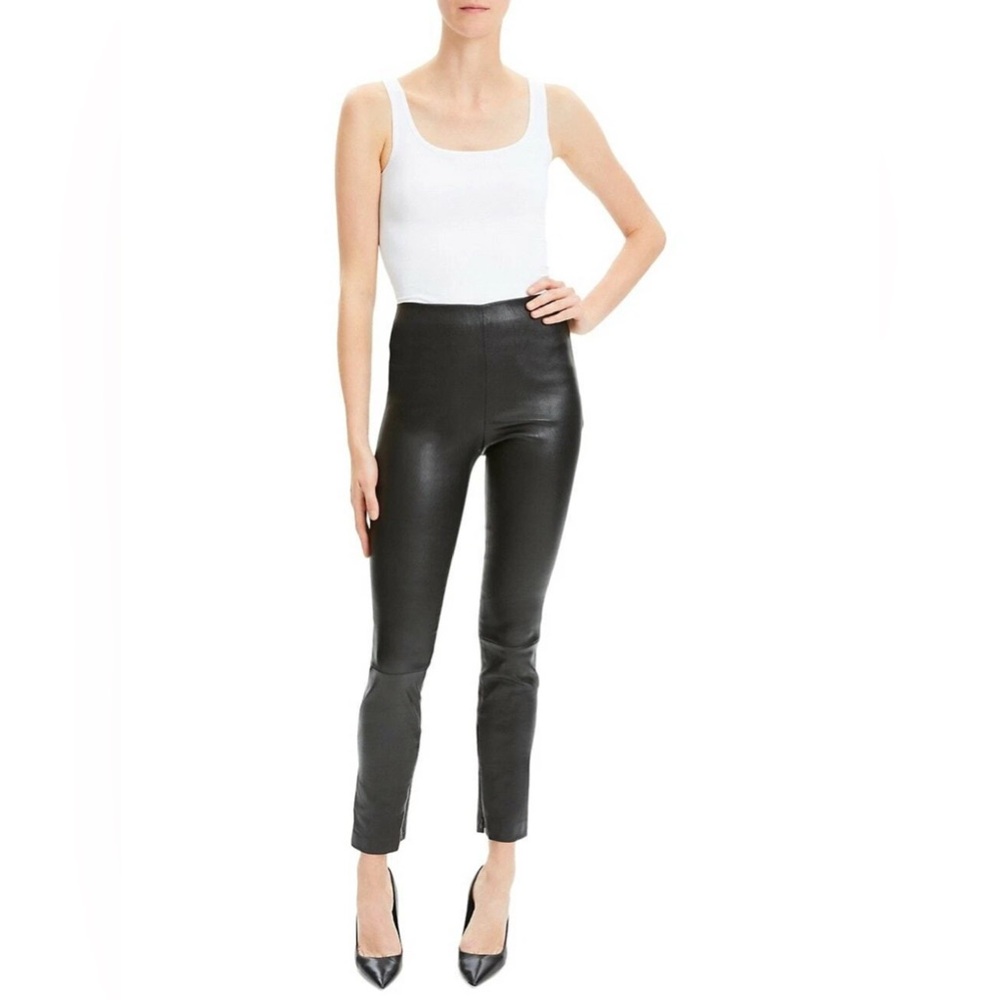 Theory Bristol Lamb Leather Leggings Size 0 in Black Designer Business Luxury